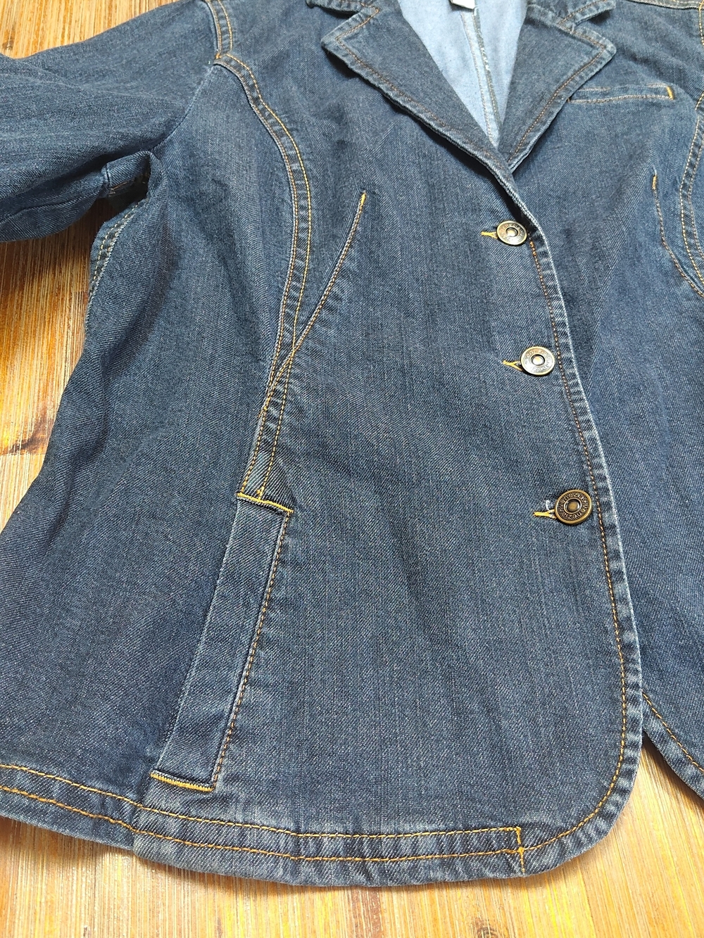 Venezia Denim Blazer Jacket Blue Button Front Tailored Plus Sz 18/20 Stretch - Picture 3 of 6